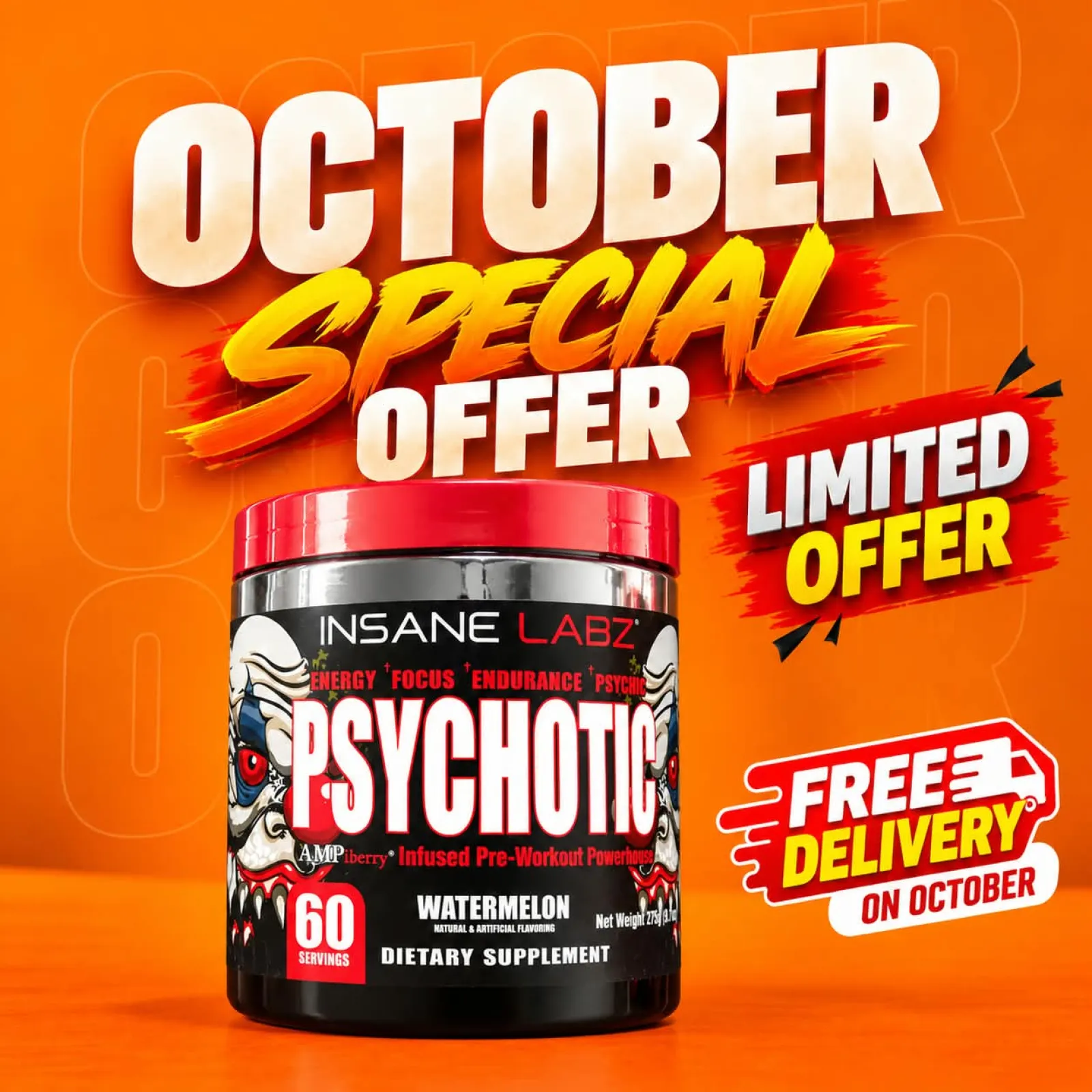 Free Delivery Psychotic Pre Workout 60 Servings